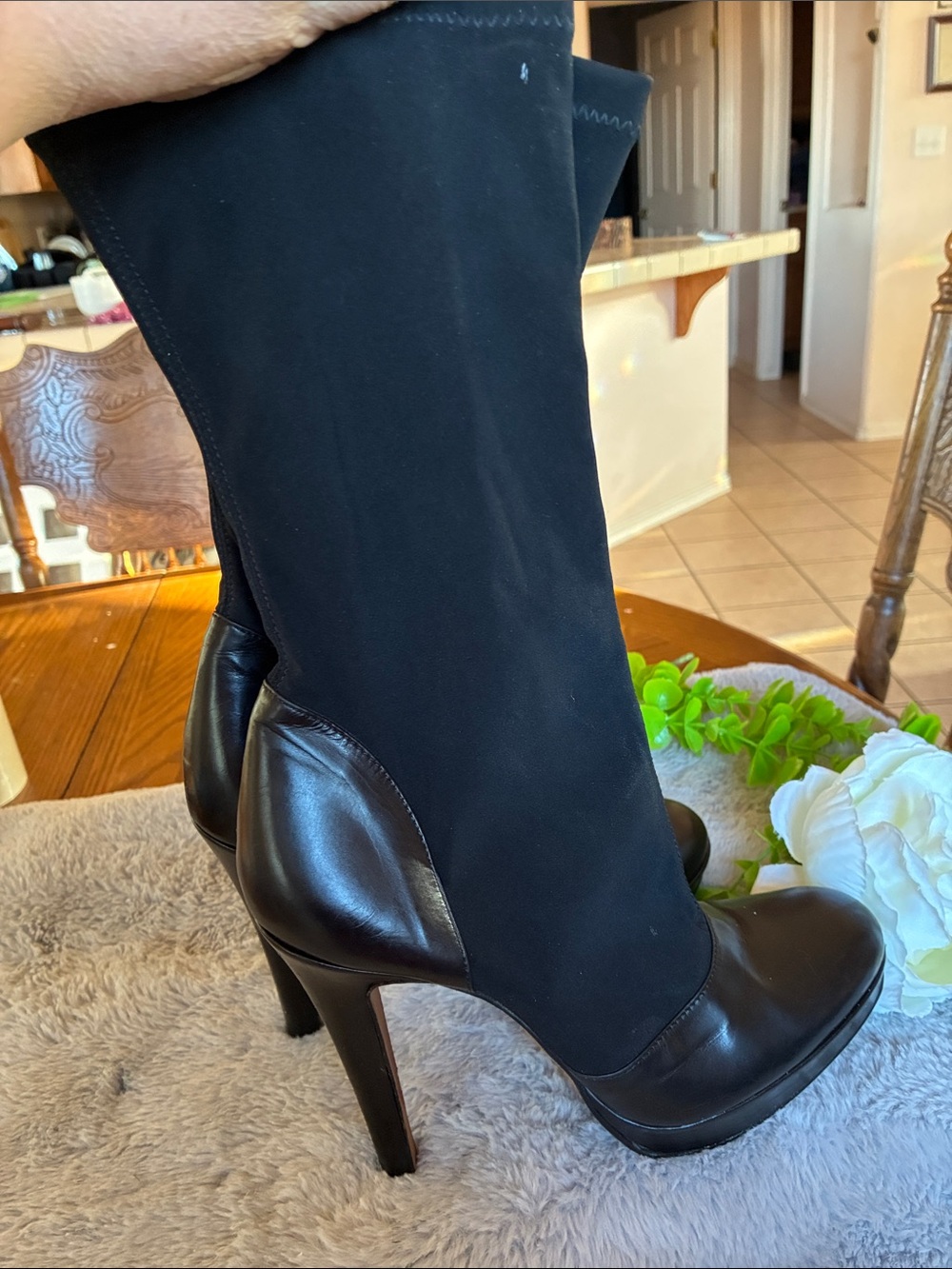 Ermanno Scervino Black Stretch Leather Knee Boots
